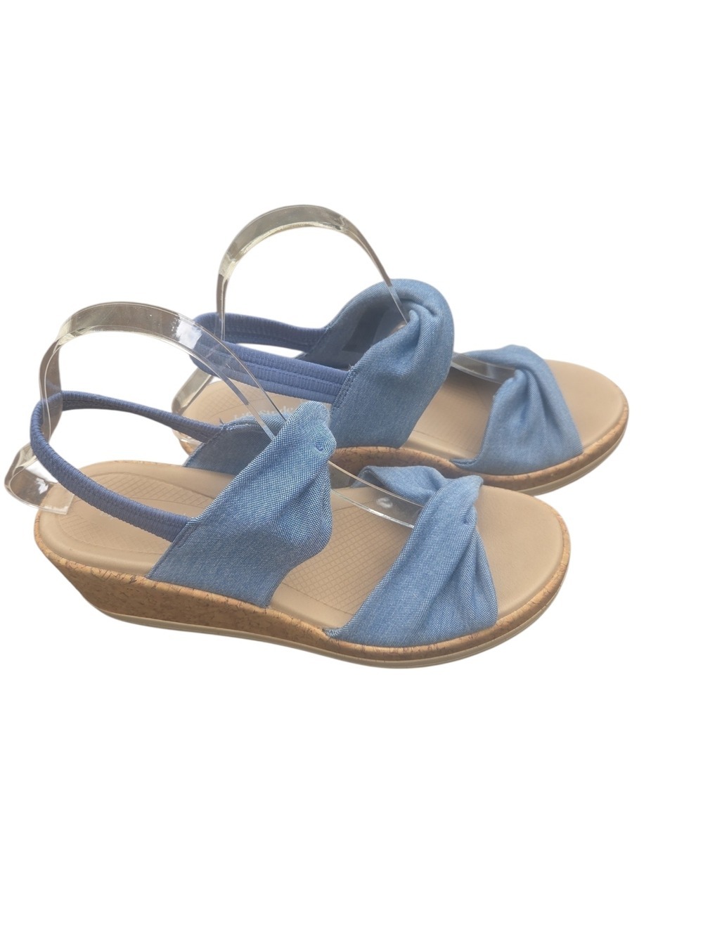 Life Stride Light Blue Knotted Slingback Wedge Sandals Size 8.5